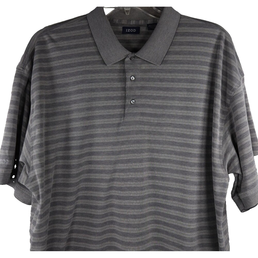 IZOD Polo Shirt Men's Size XXL Gray & Black Self Striped Short Sleeve Cotton